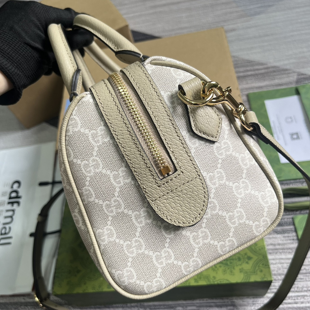G*u*i OPHIDIA GG MINI TOP HANDLE BAG Beige and white 8.4"W x 5.5"H x 4.5"D