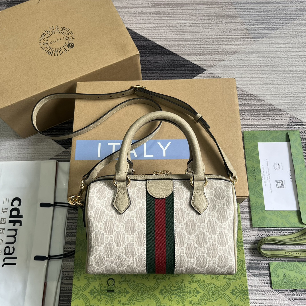 G*u*i OPHIDIA S*pER MINI BAG Beige and oatmeal 6.5"W x 3.9"H x 3.5"D