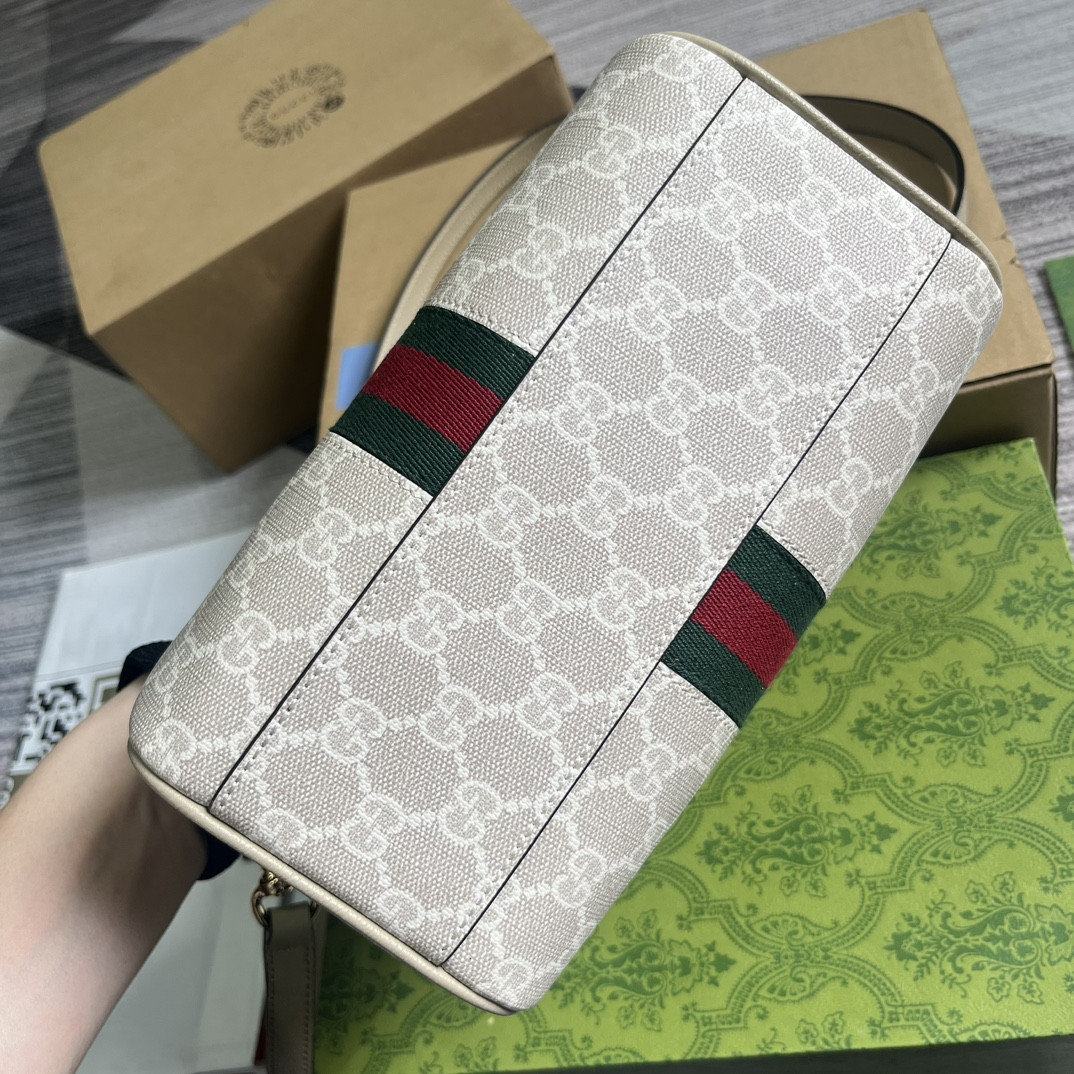 G*u*i OPHIDIA S*pER MINI BAG Beige and oatmeal 6.5"W x 3.9"H x 3.5"D