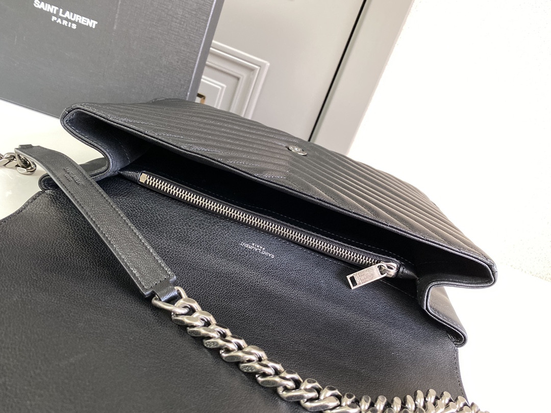 Y*L COLLEGE LARGE IN QUILTED LEATHER BLACK SILVER 32X21X8 CM