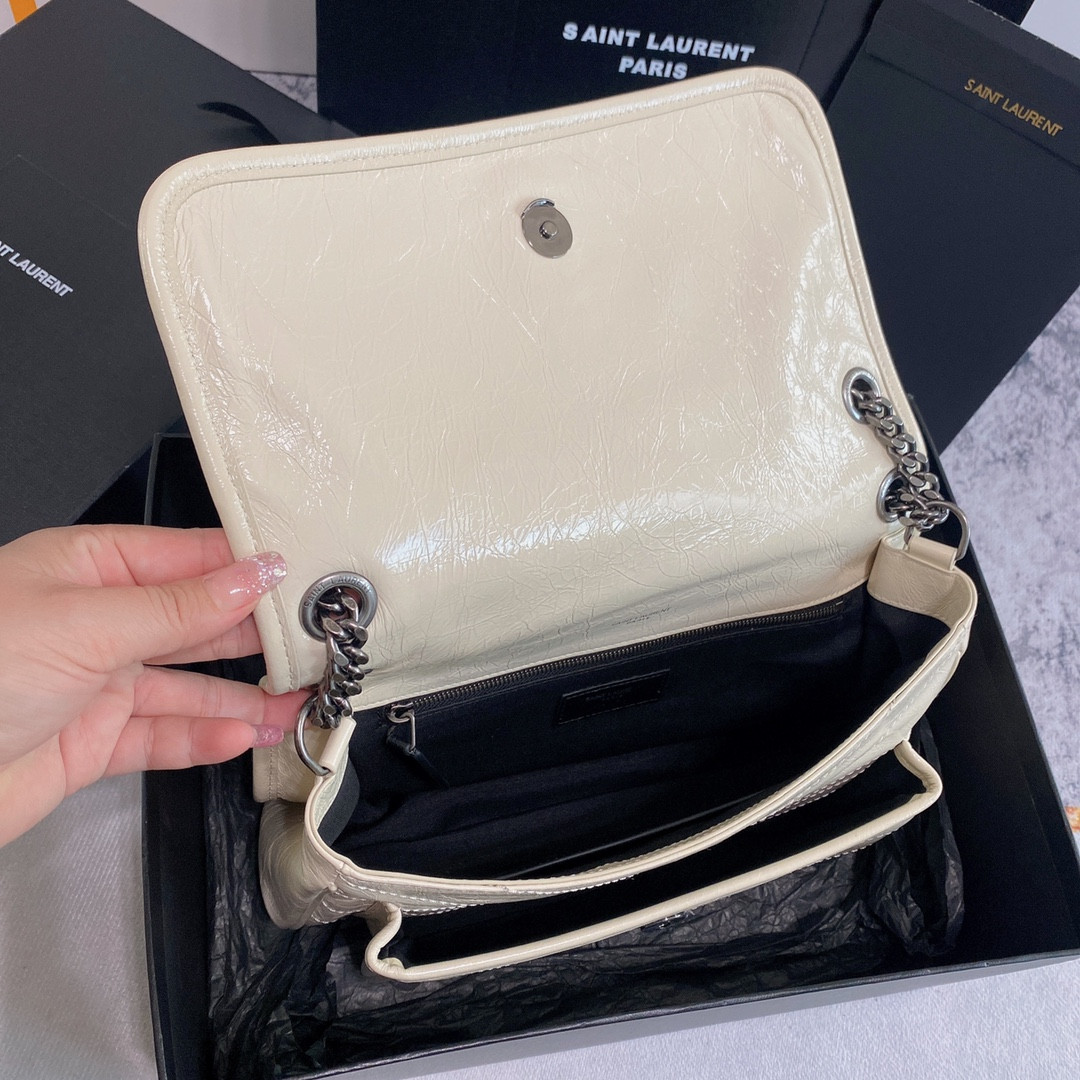 Y*L NIKI MEDIUM IN VINTAGE LEATHER WHITE 11 X 7.8 X 3.3 INCHES