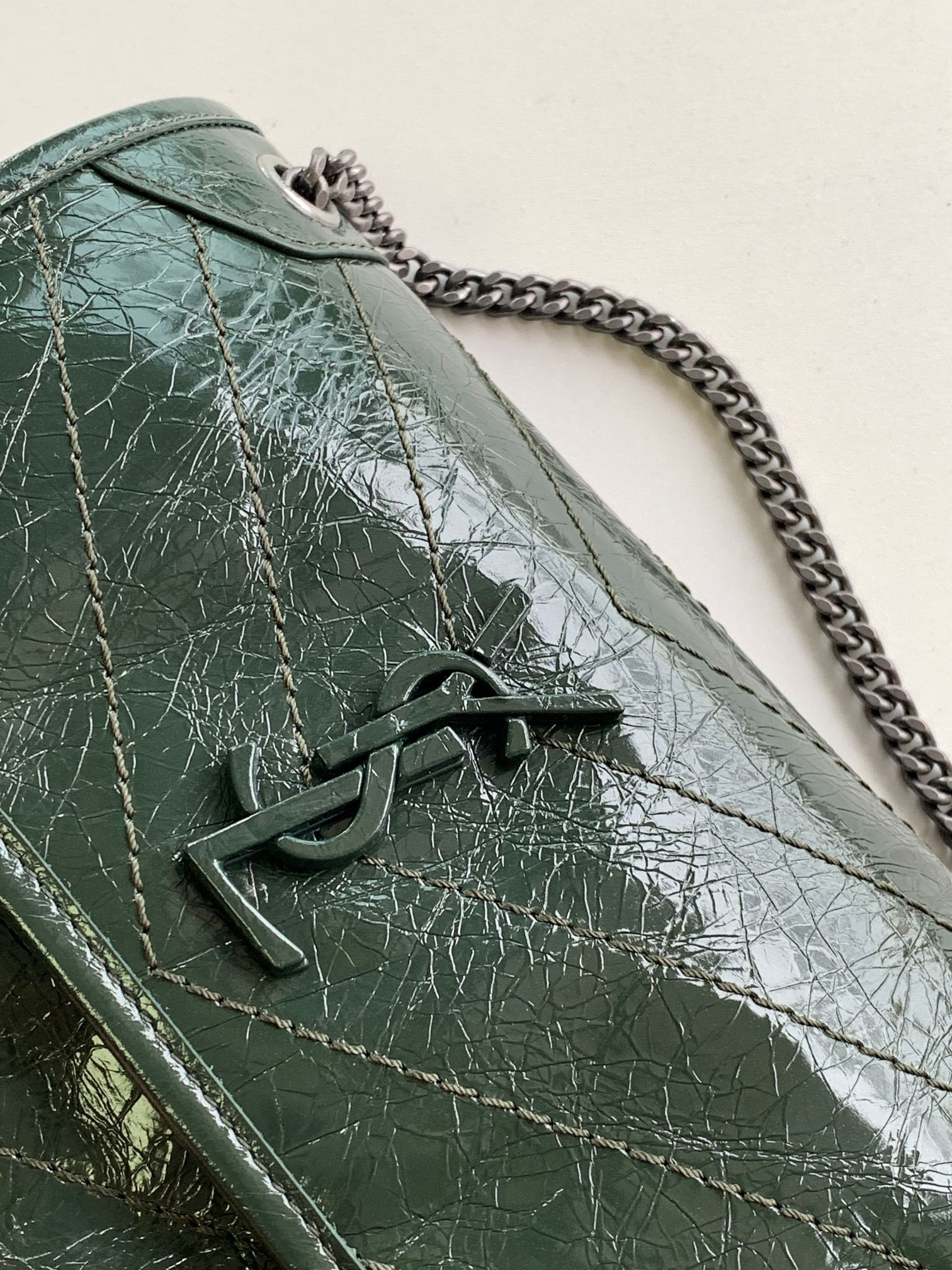 Y*L NIKI BABY IN VINTAGE LEATHER DARK GREEN 8.2 X 6 X 2.9 INCHES