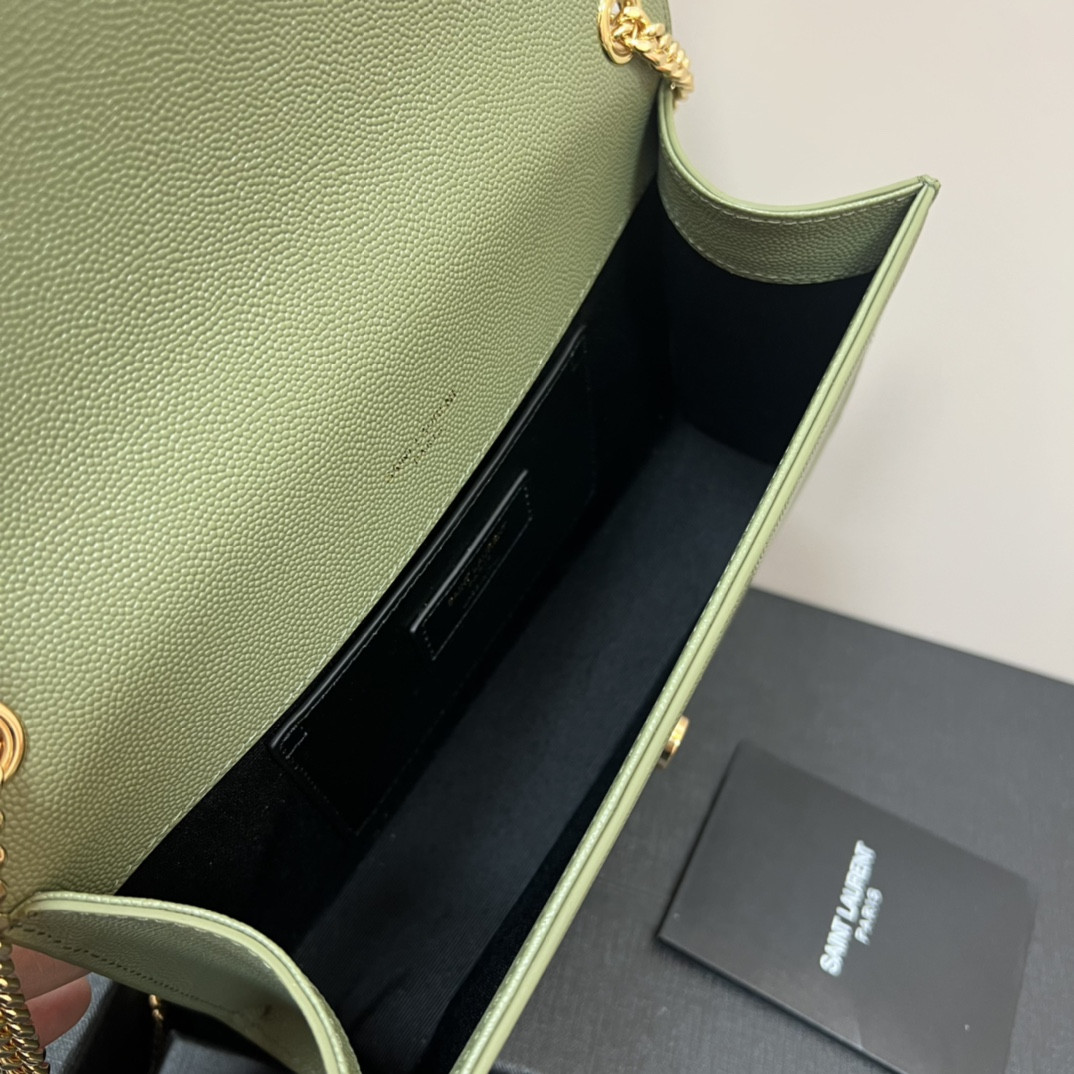 Y*L KATE MEDIUM IN GRAIN DE POUDRE EMBOSSED LEATHER GREEN 9.4 X 5.7 X 2.1 INCHES