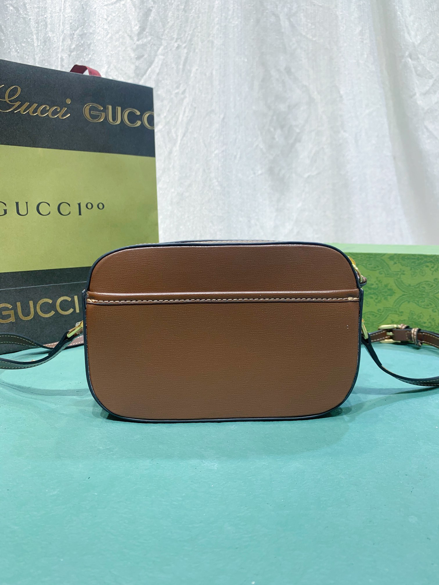 G*u*i HORSEBIT 1955 SMALL SHOULDER BAG BROWN 7.9"W x 5.1"H x 2.4"D