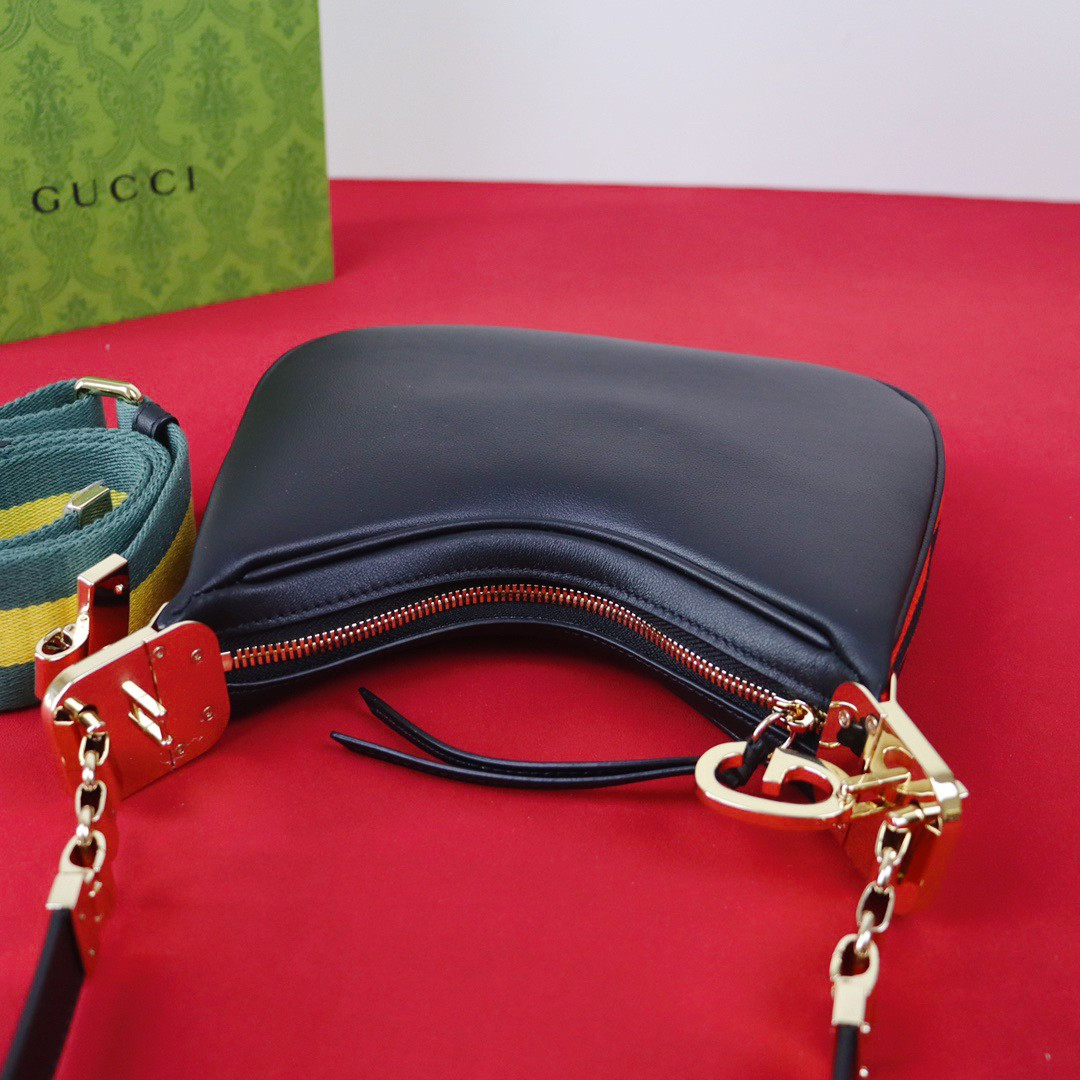 G*u*i ATTACHE SMALL SHOULDER BAG BLACK 9"W x 8.7"H x 2"D