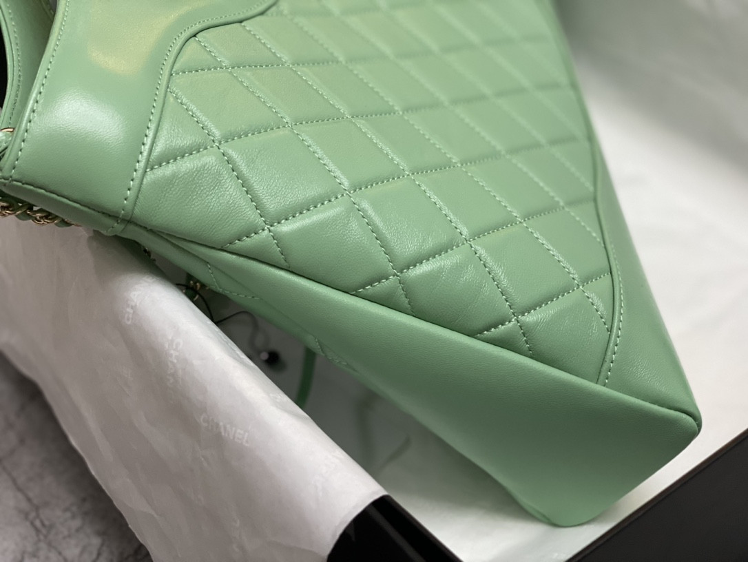Ch*el SHOPPING BAG Shiny Lambskin & Gold-Tone Metal Light green 35x39x8cm
