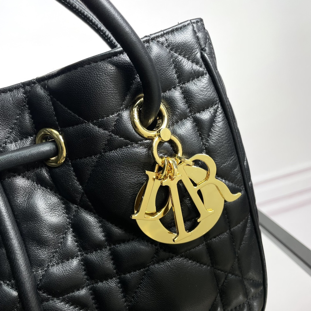 Medium D*0r Nolita Bag Black Macrocannage Lambskin 10.5 x 10 x 2 inches