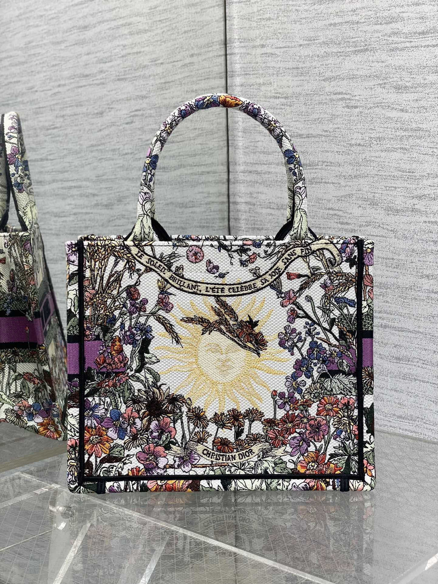 Small D*0r Book Tote Ecru Multicolor D*0r 4 Saisons Été Soleil Embroidery 26x8x22cm