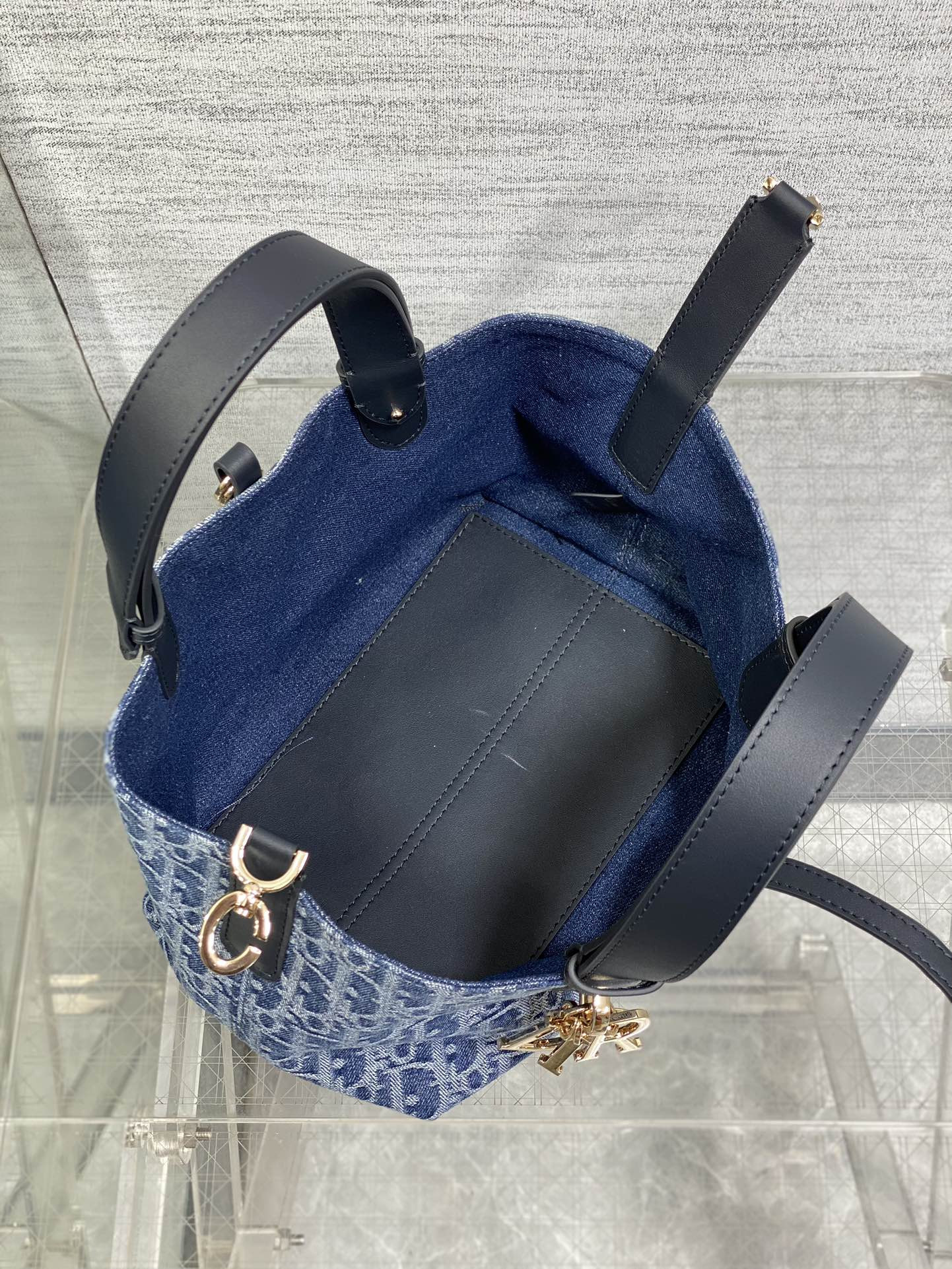 Small D*0r Toujours Bag Blue Denim D*0r Oblique Jacquard 23 x15 x15cm