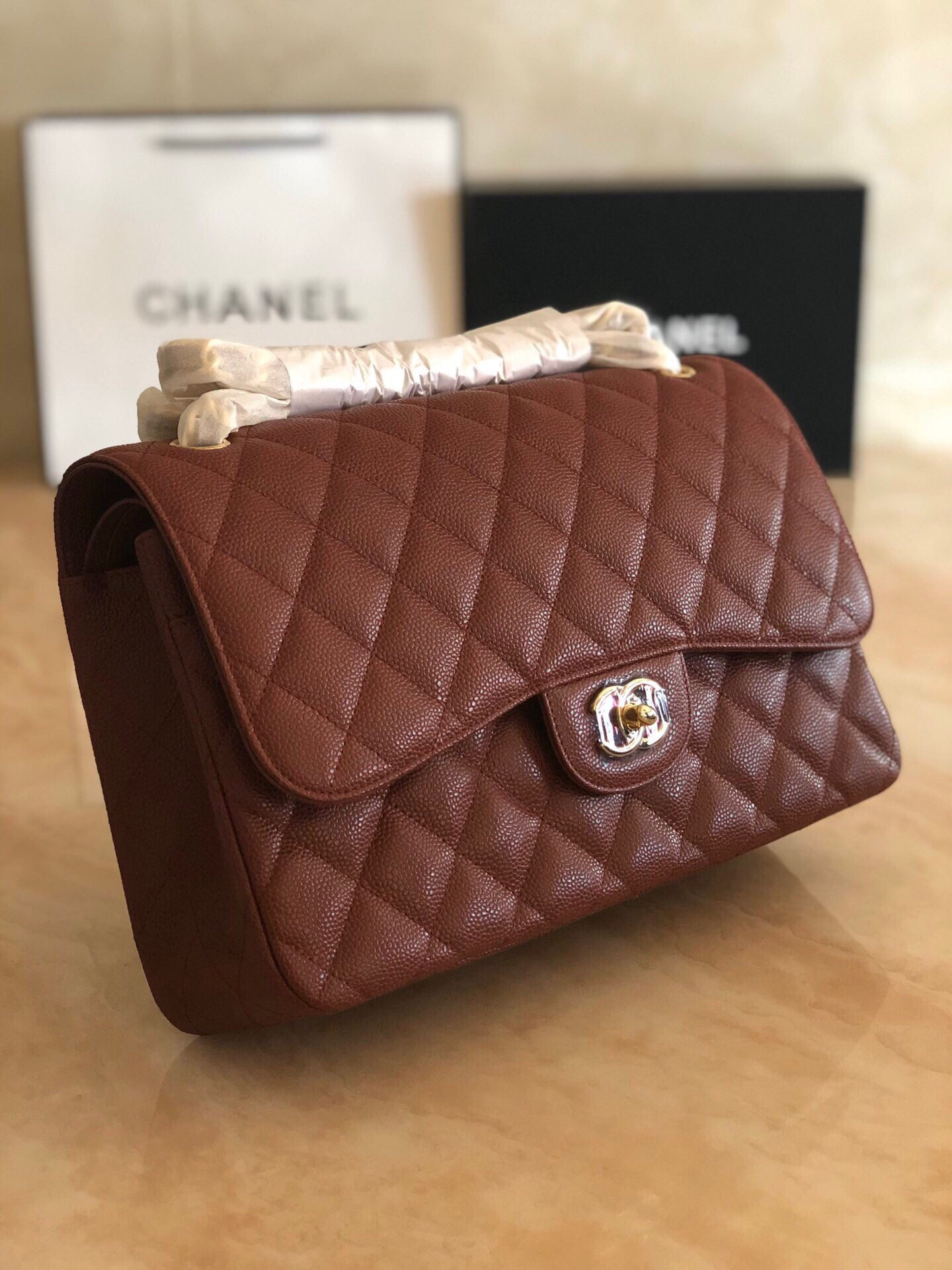 Ch*el Classic Flap Jumbo 30cm CF Gold Hardware 7.6 × 11.7 × 3.9 in