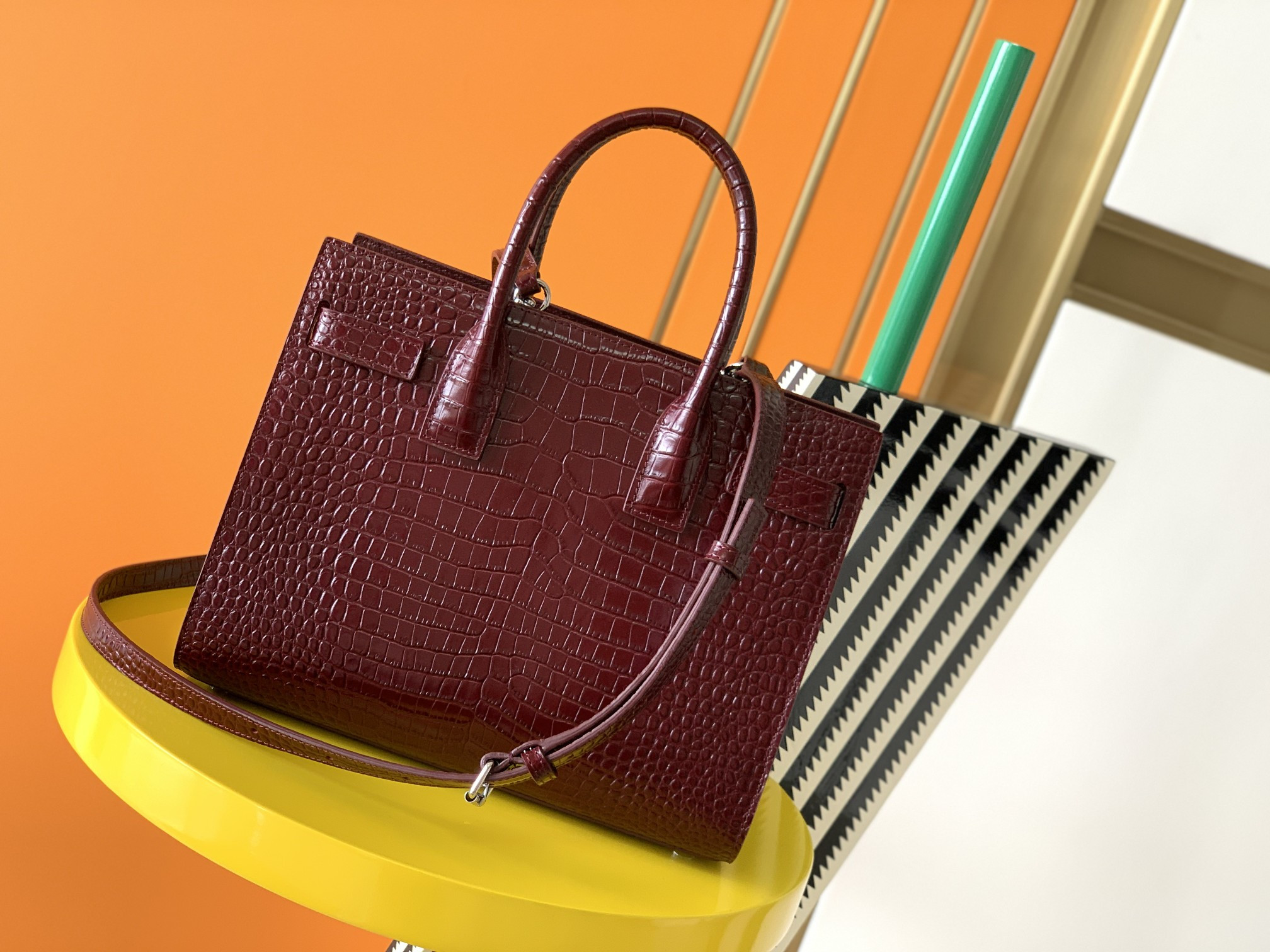 Y*L SAC DE JOUR IN EMBOSSED CROCODILE LEATHER - baby 26x13.5x12.5cm