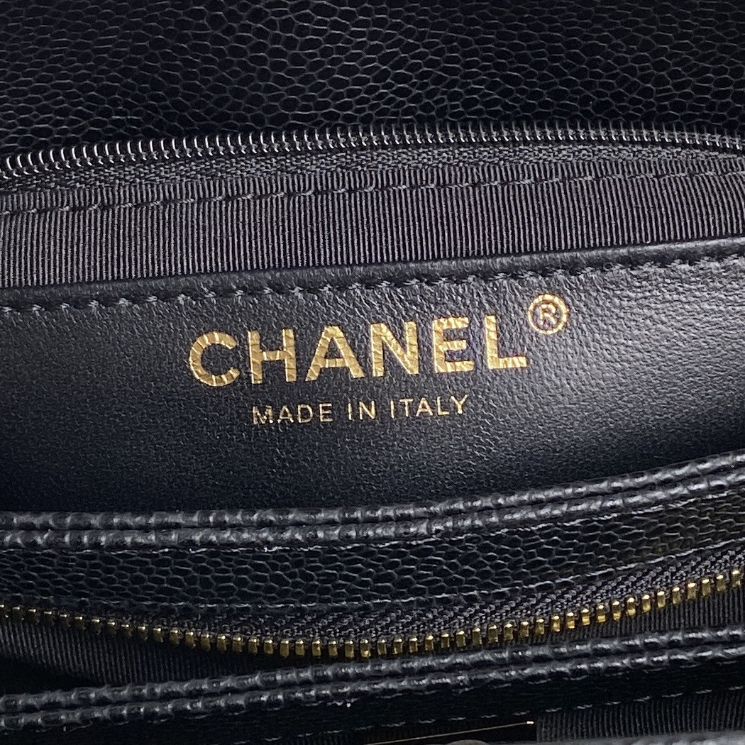 Ch*el Small Bowling Bag Grained Shiny Calfskin 14x22x9cm