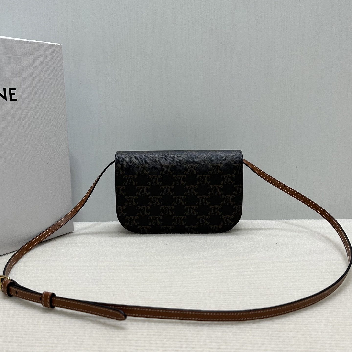 Ce**e duo wallet on strap in triomphe canvas and calfskin 20x13x6cm