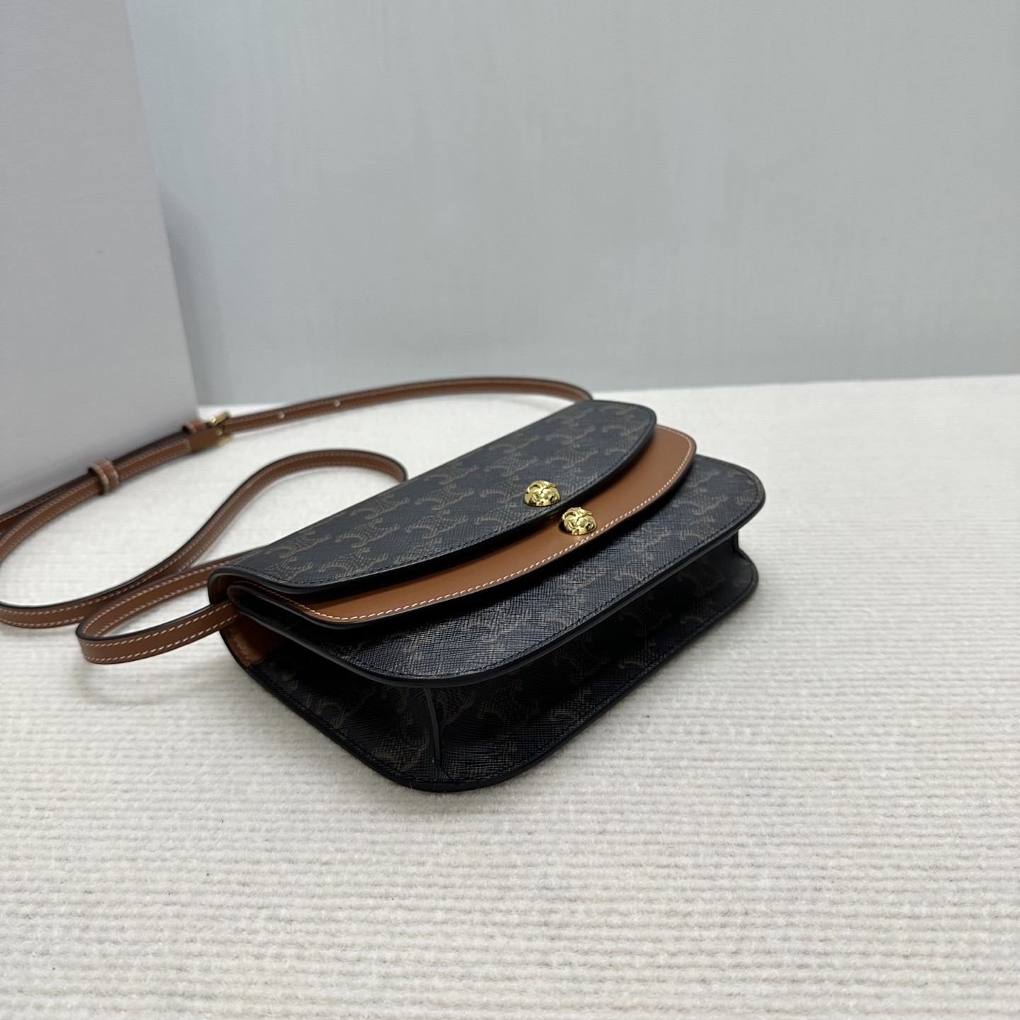 Ce**e duo wallet on strap in triomphe canvas and calfskin 20x13x6cm