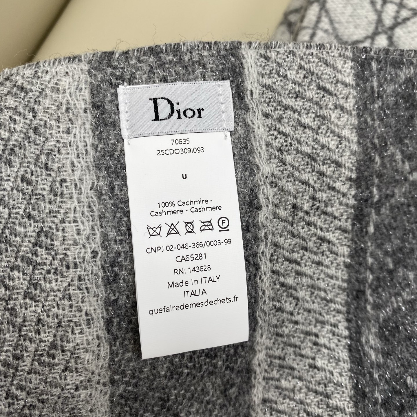 D*or cannage scarf 220x45cm 67% cashmere 43% virgin wool