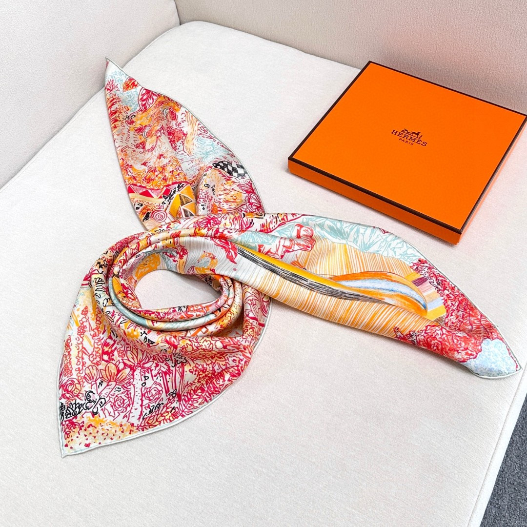H**mes silk scarf 88.5x88.5cm